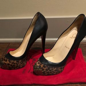 Christian Louboutin Blk/Leopard Maggie Pony Heels